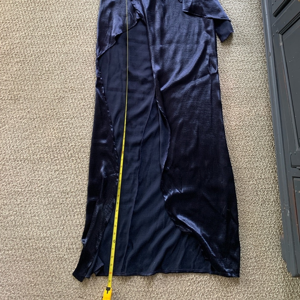 Navy one shoulder Maxi Party Dress with High Slit - Picture 7 of 7